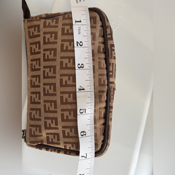 FENDI Hand Bag Tote FF Zucchino Pouch Purse Canvas Leather Brown Authentic - Picture 5 of 17